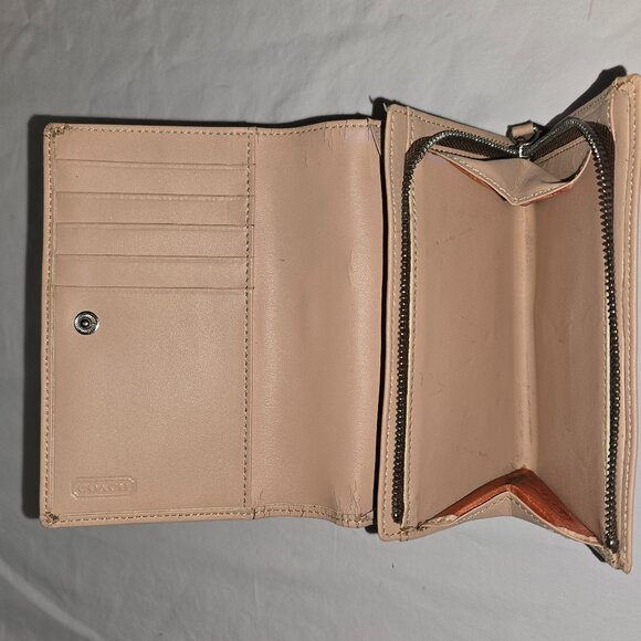 Coach Signature Canvas & Leather Khaki Brown Wallet Bifold Zip Coin Compartment - Picture 4 of 11